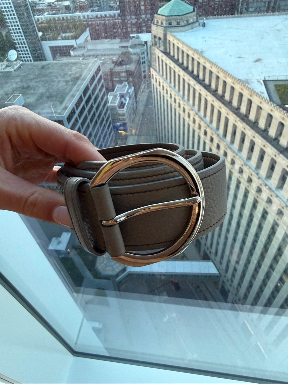 Prada Gray Leather Belt with Silver O-Ring Buckle - Picture 7 of 13